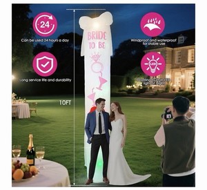 10FT "Bride To Be" LED Inflatable Wedding Pillar, White w/ Ropes, Stakes