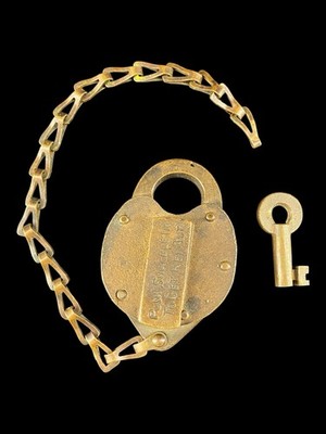 1947 Lock Switch Padlock Attached Chain ''Push Shackle In To Get Key Lock Out''