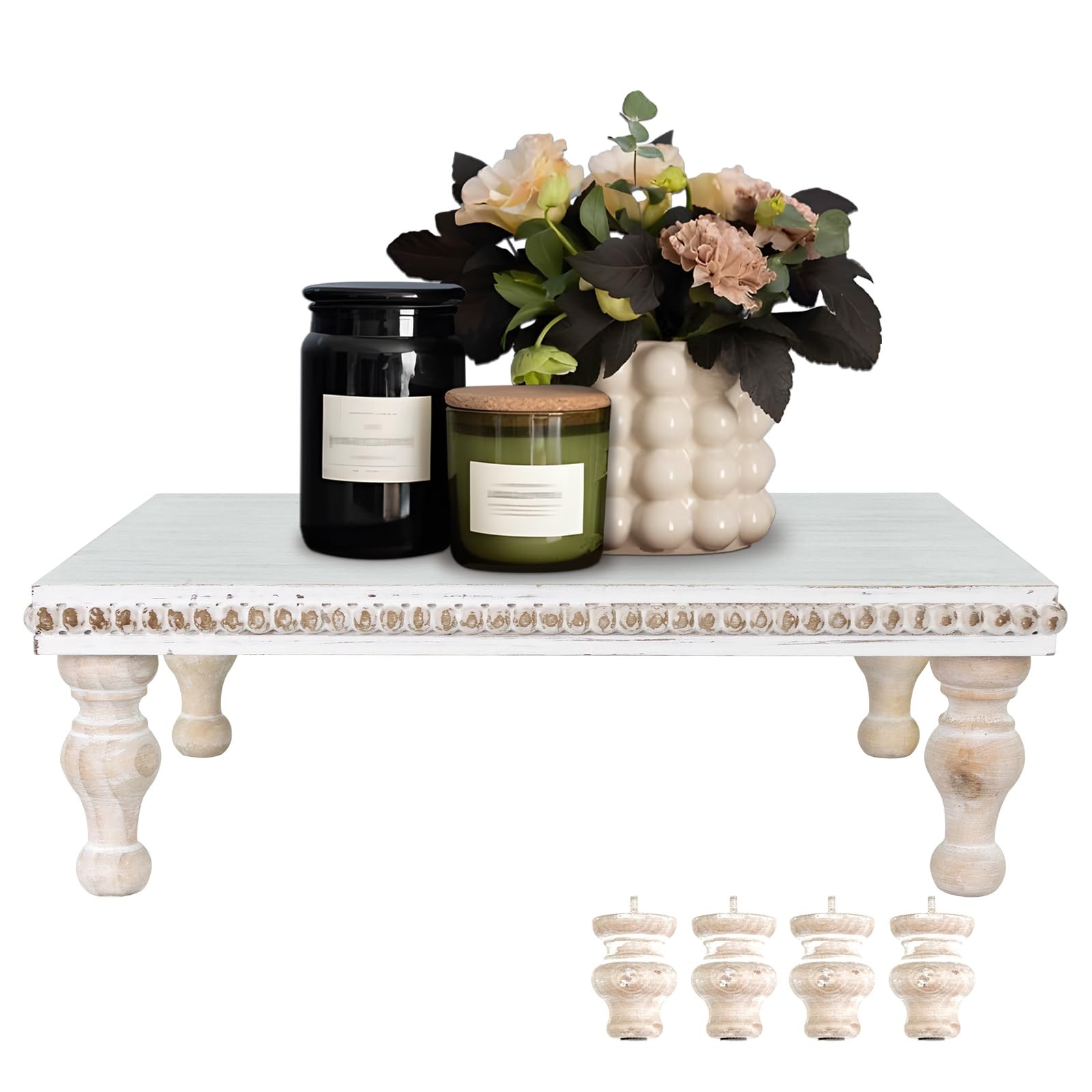Wood Display Risers Decorative Tray, Farmhouse Pedestal Stand for Display Hom...