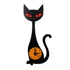 Mid Century Modern Atomic Cat Clock 3D Printed Retro Wall Clock in 5 Colors