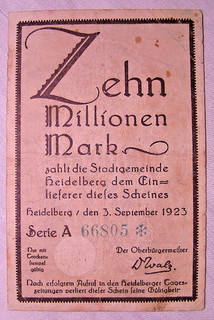 139) Heidelberg Stadt ★★ 10 Millionen Mark 3. Sep. 1923 ★★★