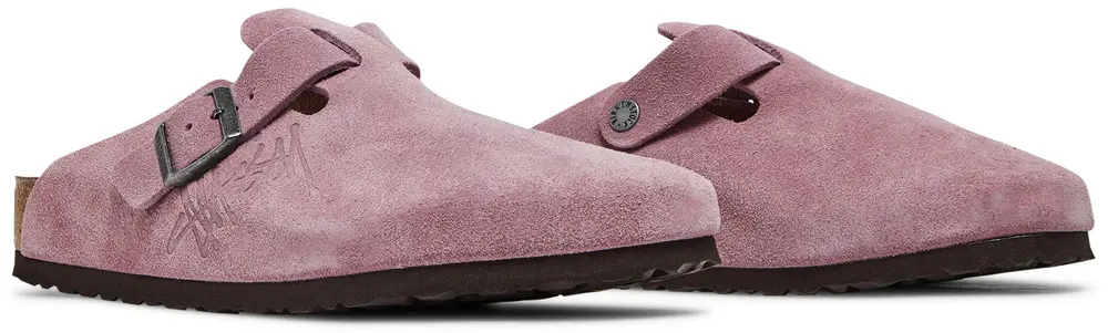 Birkenstock × Stussy Boston Clog Dusty Pink Suede Leather Shoes