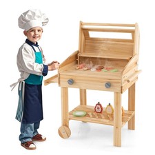Wooden Barbecue Grill Playset w/ Play Food Grilling Tools Accessories