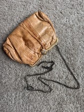 Beige Snakeskin Shoulder Bag Women Vintage Chain Strap Textured Decorative Clasp