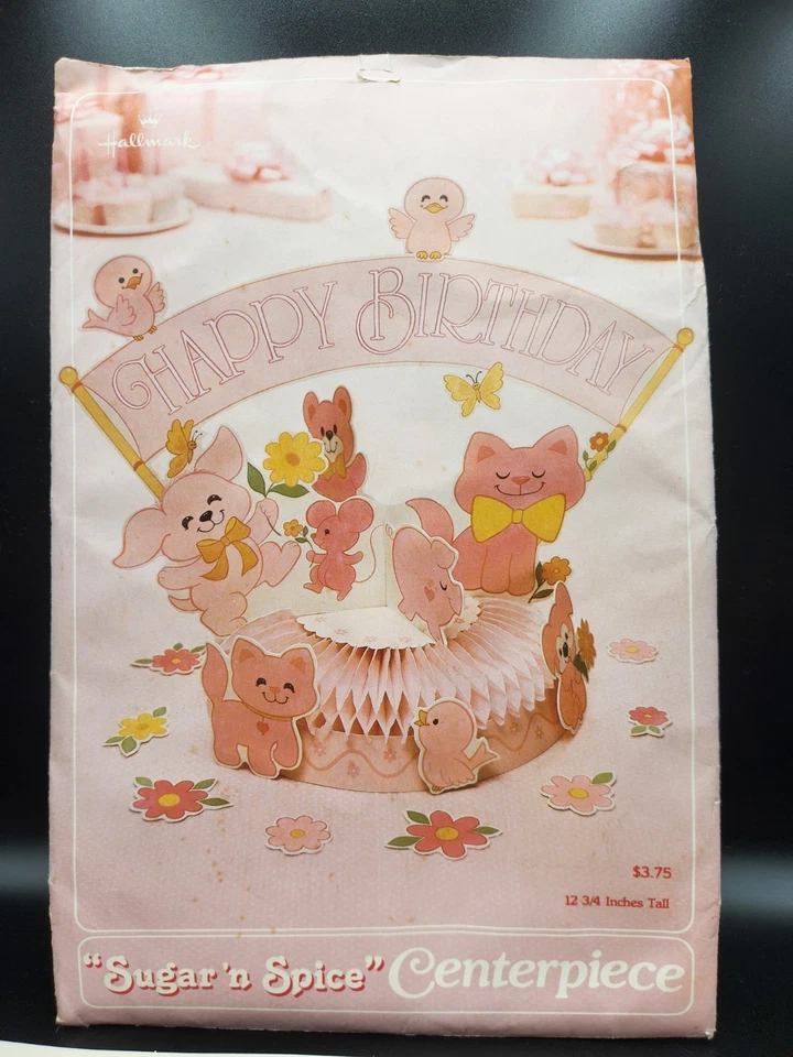 Centro de mesa vintage Hallmark Sugar N' Spice cumpleaños panal rosa 1982 nuevo Foto 2 de 3