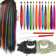 Synthetic Feather Hair Extensions Micro Bead 12 Colors Mixed Feather Look Women