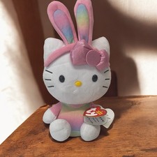 Hello Kitty Ty Easter Beanie Baby Plush Rainbow Bunny Pastel Ears 2013 NOS