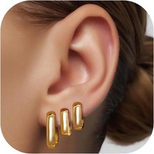 3Pairs Gold Hoop Earrings Set for Women, 14K Gold Plated Hypoallergenic Small Hu