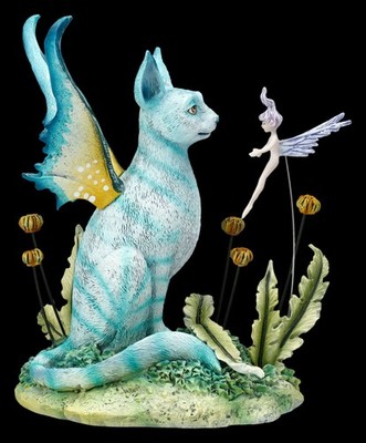Elfen Figur - Blue Fairy Cat by Amy Brown - Fantasy Feenfigur Magische Deko H 17