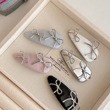 Silver Double Bows Decor BB Clip Solid Color Ribbon Bowknot Hair Accessories    