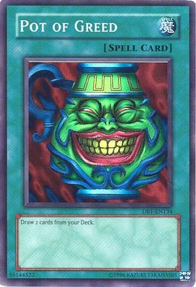 Yugioh DB1-EN134 Pot of Greed Super Rare VERY HARD TO FIND + BONUS!!!