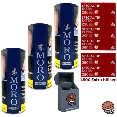 Moro Blau PREMIUM Feinschnitt-Tabak Dose 3x 260g, Gizeh Special Tip Extra Hülsen
