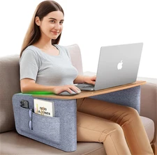 Lap Desk Pillow with Wooden Top, Large Reading Pillow for Bed, Laptop Desk for C