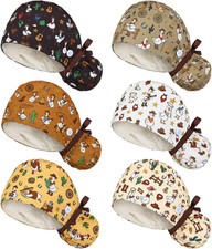 6 Pcs Satin Lined Scrub Caps Women with Button Ponytail Surgical Nurse Cap Adjus