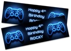 Personalised Gaming Birthday Banners Custom Kids Party - Any Name Age 434