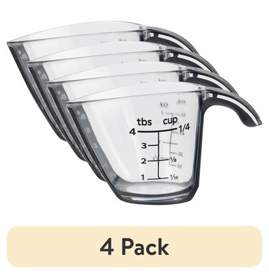 (4 pack)  1/4C Plastic Mini Measuring Cup, Black/Transparent