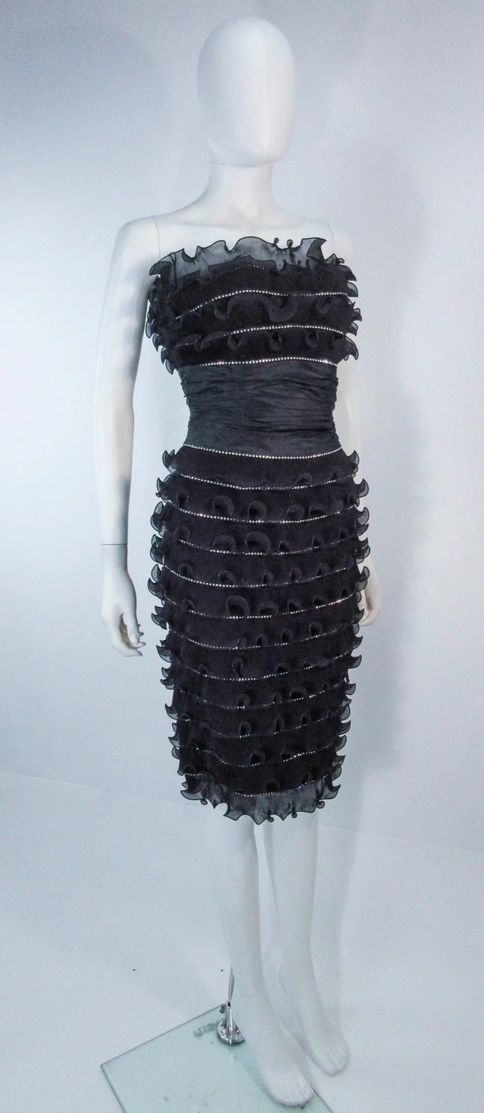 JIKI Monte Carlo Creation Black Pleated Ruffle Cocktail Dress Size 38 image 6