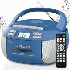 Bluetooth Boombox CD Cassette Player AM/FM USB AUX Portable Radio Blue