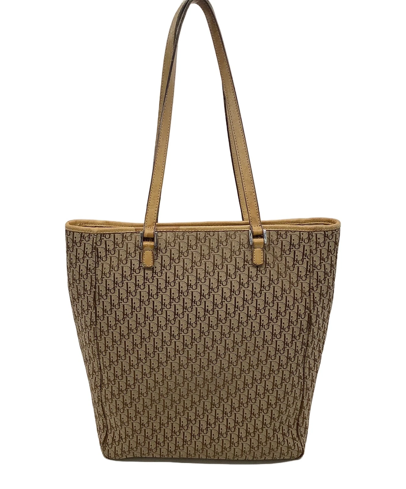 Sac fourre tout Christian Dior Trotter logo CD métal doré marron beige