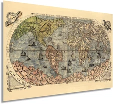HISTORIX Vintage 1565 World Map Poster - 24X36 Inch Vintage Map of the World Pos