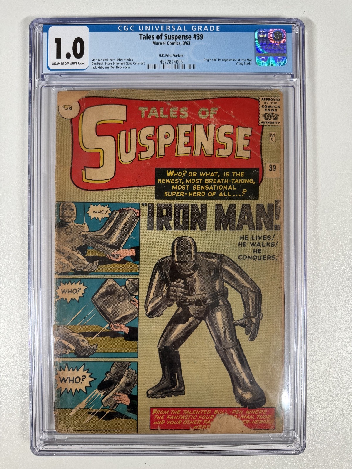 1963 Marvel Comics Tales of Suspense 39 CGC 1.0. 1st Appearance of Iron Man