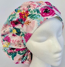 Floral Print Size Large Medical Bouffant Scrub Cap Surgery Hat