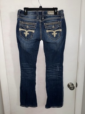 Rock Revival Jeans Womens 30 Bootcut Dara Boot Blue Denim Embroidered Distressed