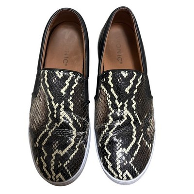 Vionic Womens 7 Demetra Slip On Sneaker Black Snake Print Leather Orthotic Shoe