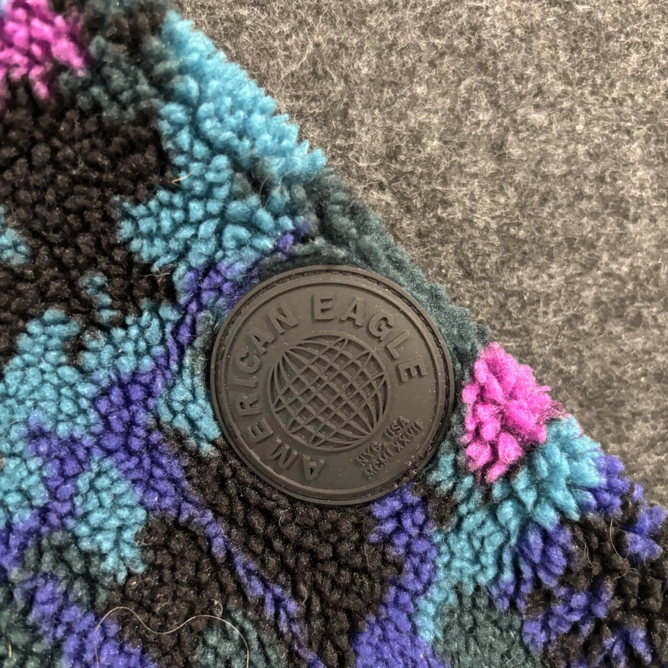 American Eagle Jacket Men's Small Black Blue Purple Sherpa Fleece High Pile - Image 3 of 4