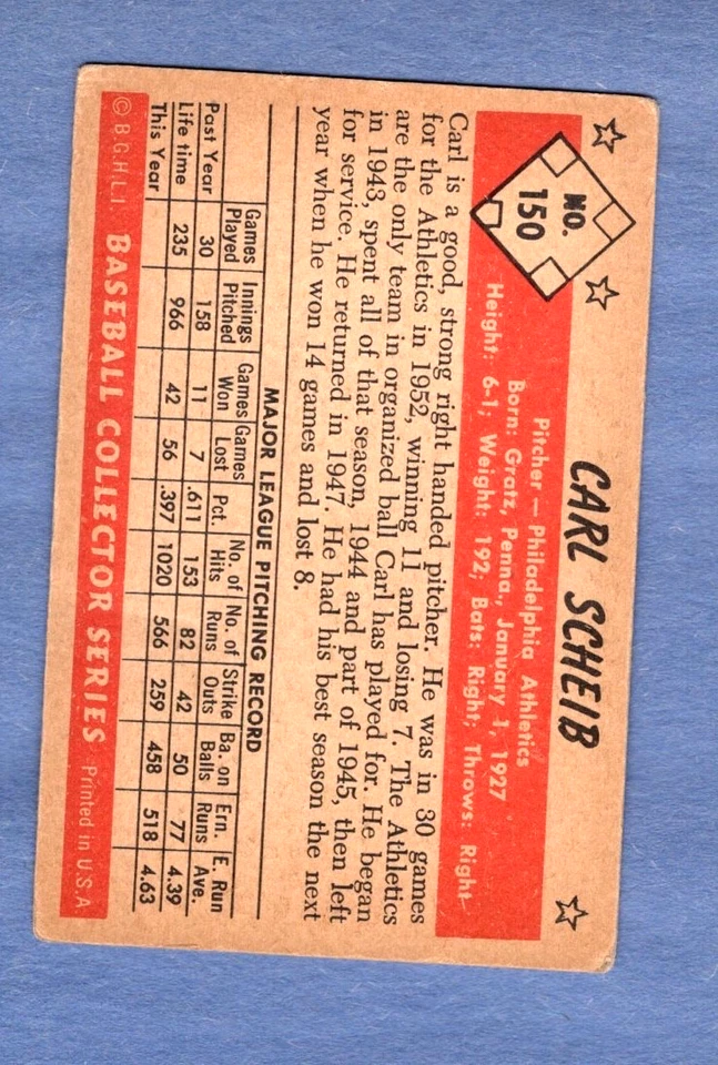 1953 BOWMAN COLOR BASEBALL #150 CARL SCHEIB                             AWESOME! - Image 2 of 2