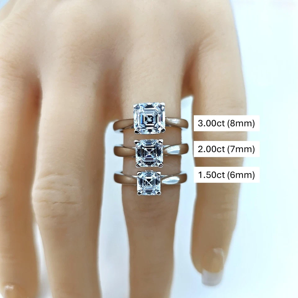 Platinum Plated 925 Sterling Silver 3 CTW Asscher CZ Solitaire Ring - Size 5.5 - Image 4 of 4