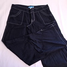 Fresh Produce Pants Women M Black Contrast Stitch Wide Leg Cotton Coastal