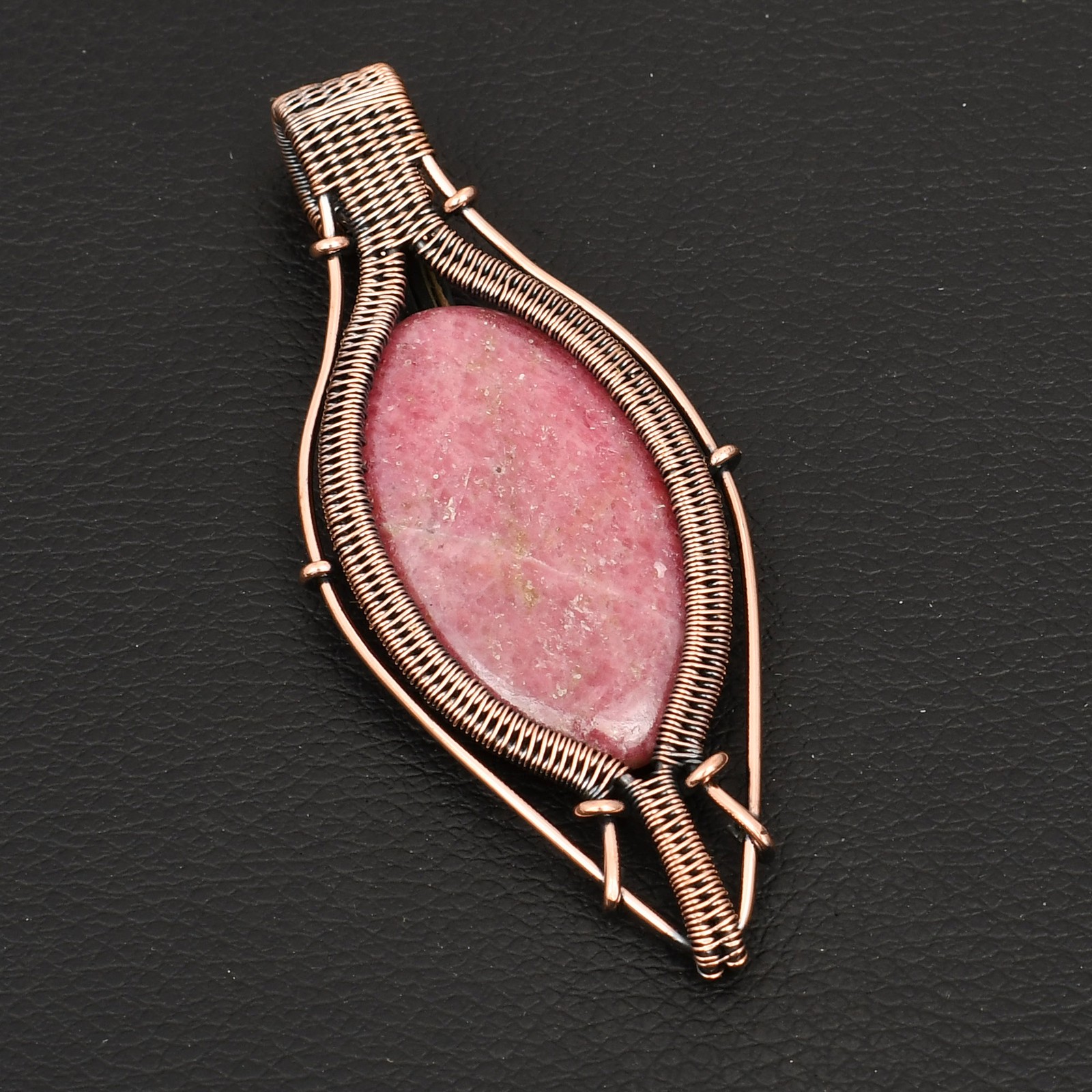Rhodonite Gemstone Ethnic Handmade Copper Wire Pendant Jewelry 3.12