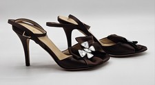 Kate Spade Satin Brown Bow Rhinestone High Heel Shoes Size 6B Made in Italy