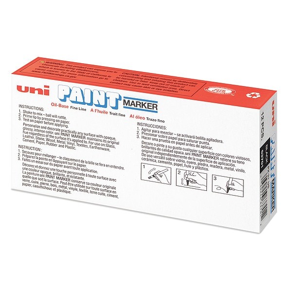 Uni-Paint 63701 Permanent Marker, Fine Tip, Black Color Family, Paint, 12 Pk