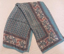 Echo Club 7 Square Silk Scarf Sky Blue  White Paisley Dots Hand Rolled 31x31"