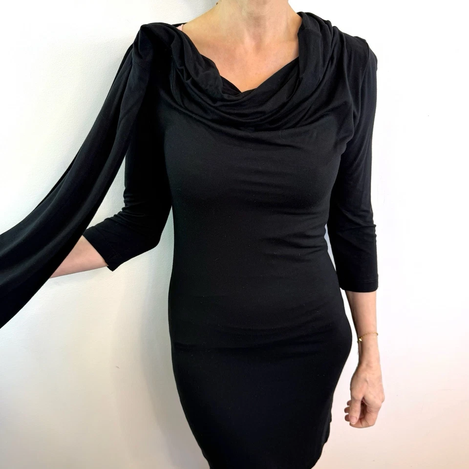 Nolita Size 42 S 10 Black Jersey Fitted Dress Draped Neck - image 4 of 4