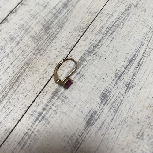 Single Ruby Lever 10K Earring, .3 Grams - Picture 3 of 7