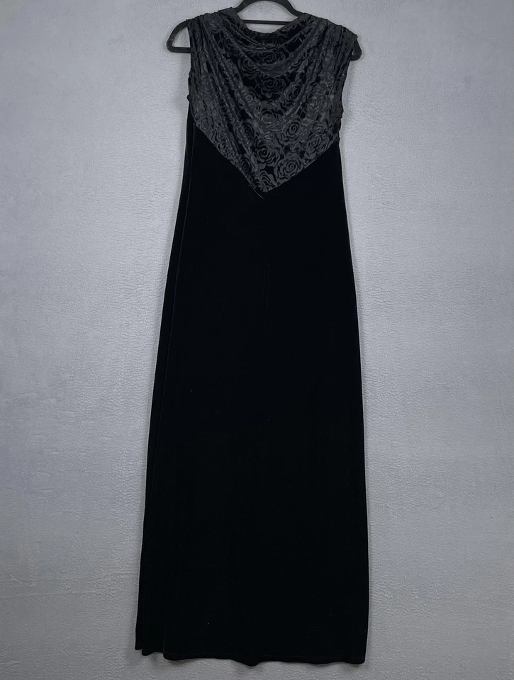 Vestido My Michelle Para Mujer Grande Negro Terciopelo Maxi Manga Gorra Floral Malla Vestido De Colección Foto 4 de 4