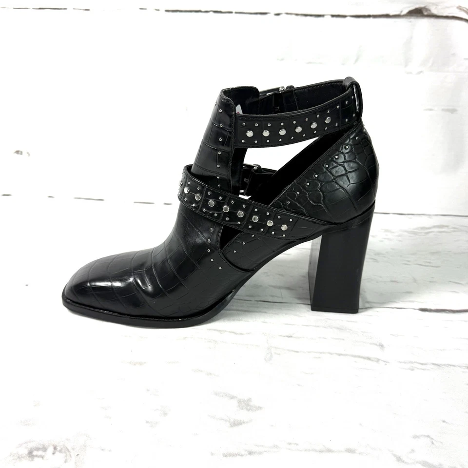 Zapatos Zara para mujer 42 EE. UU. 11 botines negros recortados tachonados tacón bloque estampado cocodrilo Foto 4 de 4