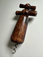 Vintage Double Twist Wooden Corkscrew Wine Opener Wood Dark Bottle Bar Welshs