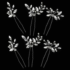 Silver Leaf Bride Hair Pins 6 PCS Crystal Rhinestone Clips for Wedding Party
