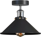 Industrial Flush Mount Ceiling Light E26 Black Farmhouse Conical Shade Fixture