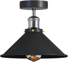 Industrial Flush Mount Ceiling Light E26 Black Farmhouse Conical Shade Fixture