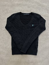 Polo Ralph Lauren 3D V-Neck Women s Black Cable Knit Sweater PRL Size S