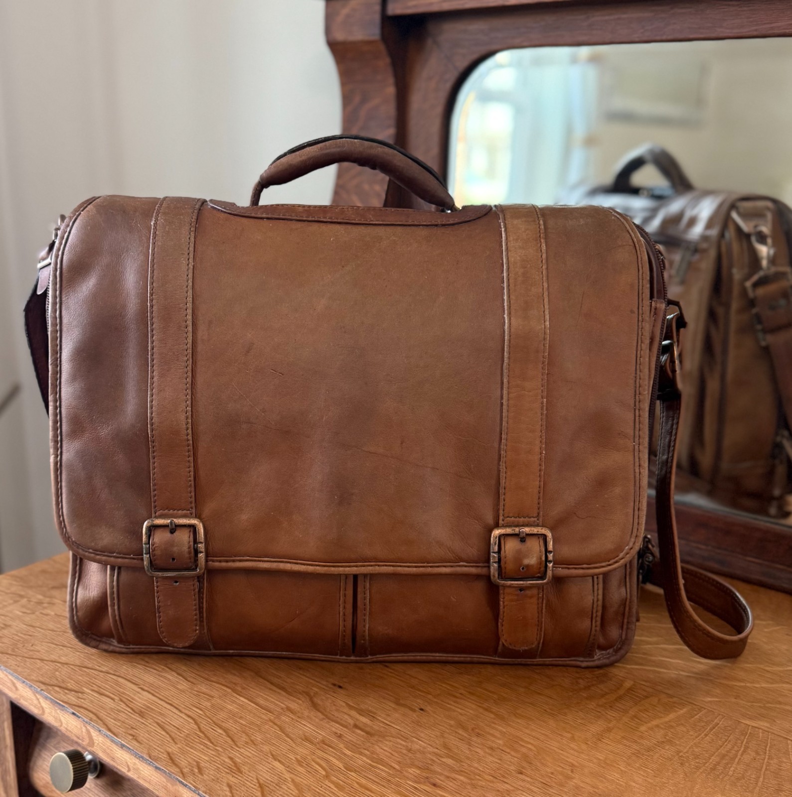 VTG Harness Leather Avenues America Briefcase Brown
