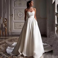 Simple A Line Wedding Dress Off Shoulder Sweetheart Sleeveless Pleat Bridal Gown