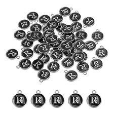 50 Pcs Alphabet R Enamel Letter Charm Enamel Initial Charm Black