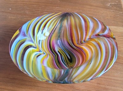 VINTAGE signierte Studio Art GLAS Schale Schale MDINA 1985 Farbe Wirbel Murano Stil