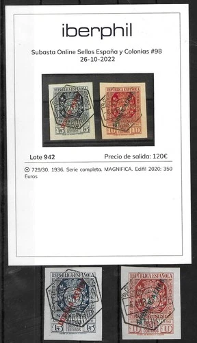 SPAIN 1936 Used Airmail Complete Set of 2 Yvert #111-112 CV €400 VF/XF